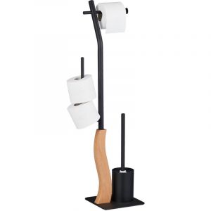 Relaxdays Serviteur WC en Acier et MDF, Non Fixe, Brosse, H x L x P : 87 x 26 x 20 cm, Noir et Nature