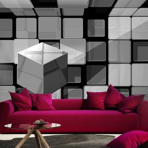 Artgeist Papier peint - Rubik's cube in gray 100x70