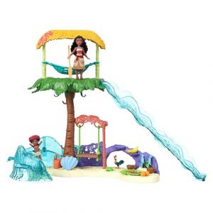 Mattel Disney Coffret Vaiana Aventures Insulaires Vaiana 2 avec petites poupées Vaiana et Simea, 2 personnages amis, 5 espaces de jeu et 8 accessoires, JFF13