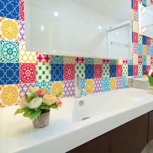 Sticker Mural Carrelage adh&eacute;sif Cuisine Salle de Bain - 24 STICKERS CARREAUX DE CIMENT AZULEJOS CYPRIA - 24stickers10x10cm