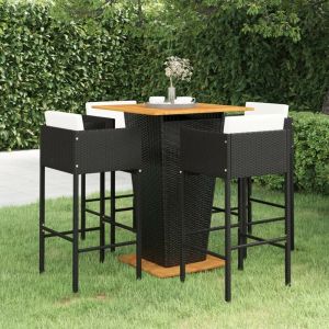 Mercatoxl Ensemble de bar de jardin 5 pcs et coussins Résine tressée Noir