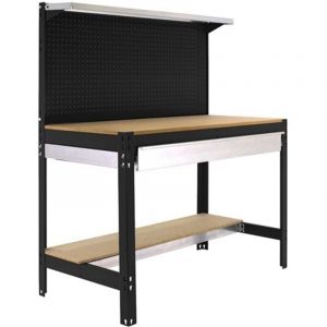 Simon Rack Etabli d'Atelier avec Tiroir à Glissières Télescopiques, Capacité de Charge 600 kg, 1445x1510x610 mm, Panneau Perforé, Table de Travail Bricolage,
