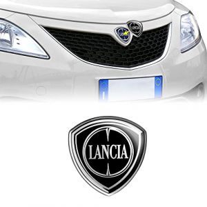 Lancia Autocollant 3D Logo Officiel pour Ypsilon, Noir, Avant, 58 x 60 mm