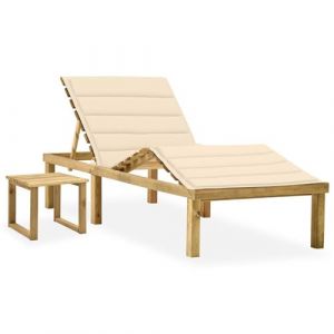 VidaXL Ensemble de meubles d'ext&eacute;rieur en bois avec un coussin de couleur cr&egrave;me