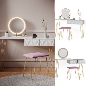 Image de Vicco - Coiffeuse Bella Blanc avec Tabouret et Miroir led