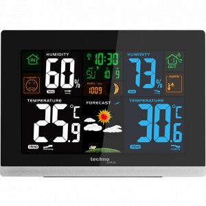 Technoline WS 6462 Station M&eacute;t&eacute;o Radio-Pilot&eacute;e avec Temp&eacute;rature Int&eacute;rieure et Ext&eacute;rieure, Humidification, Affichage de la Tendance du Point de Plong&eacute;e et de la Couleur, Horloge Radio,Noir Brillant