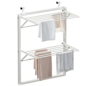 Vounot Étendoir à Linge Mural Suspendu Pliable à Double Niveau Support de Séchage pour Salle de Bain ou Balcon Gain de Place Blanc