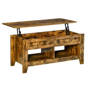 Homcom Table basse rectangulaire plateau relevable 2 niches et coffre panneaux particules aspect bois vieilli