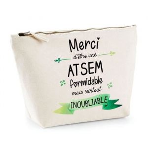 Trousse - Merci Atsem - Beige - Coton 100% - Dimensions 28x19x9cm - Idée Cadeau Retraite