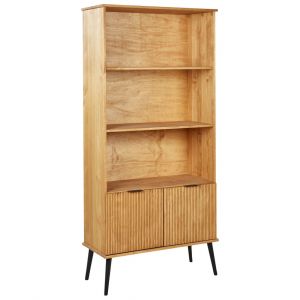 Beliani Bibliothèque Rustique en Bois de Pin Etagère Meuble de Rangement 2 Portes Bois Clair Timmins