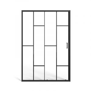 Porte de douche coulissante en m&eacute;tal noir mat style verri&egrave;re - Verre anti-calcaire - 120 x 195 cm - SONIKRA