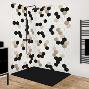 Lot de 2 panneaux de douche en aluminium (90x220 & 120x220 cm) + profil&eacute;s blanc - Mix Hexa - Multicolore