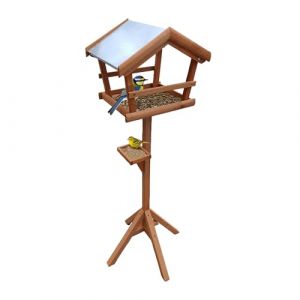 Relaxdays Mangeoire pour Oiseaux sur Support, Toit en métal résistant, Jardin et terrasse, nichoir en Bois, Orange
