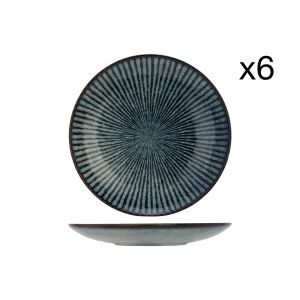 Cosy & Trendy 6 Assiettes à dessert en Grès Atlantis Stripe bleues - D.21.5 cm