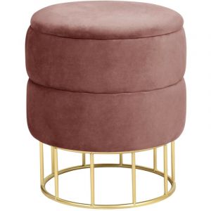 Pouf de Rangement - AKORD ELZA - Velours Rose - Avec Coffre - Hauteur 42 cm