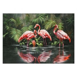 Tableau Flamant Rose Toile sur cadre Bois Décoration murale de 100x70x3cm