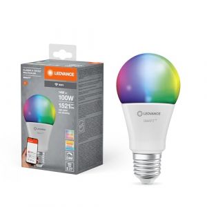 Ledvance SMART+ WIFI LED lamp, frosted look, 14W, 1521lm, classic bulb shape with E27 base, color light and white light, app or voice control, life of up to 20,000 HR, paquete de 4