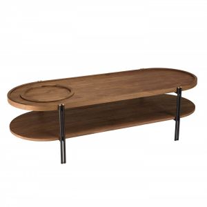 Macabane Alida - Table basse ovale 2 niveaux plateau amovible - Marron/Noir