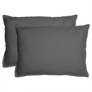 Matt & Rose Set de 2 taies d’oreiller unies à volant Anthracite 50x70cm