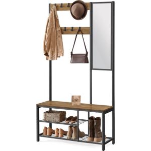 O'DADDY Clothes Rack With Mirror - Porte-manteau - Shoe Rack - Coat rack upright - Vintage Look - Black and Brown - Shoe Rack - Coat racks