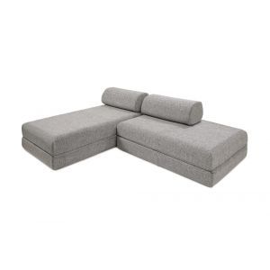 Canapé d'angle convertible 5 places en tweed gris