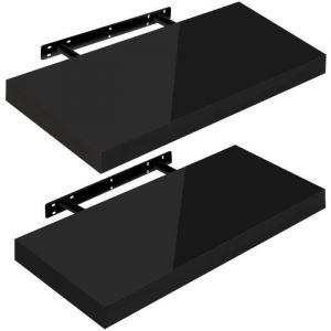 WOLTU Étagère Murale Lot de 2, Étagères Flottantes pour Livres, CD DVD, en Panneau de Bois d'Ingénierie, 50x22,9x3,8cm, Noir, RG9477sz-2