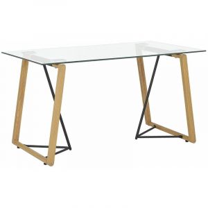 Beliani Table à manger transparente et effet bois clair 140 x 80 cm TACOMA