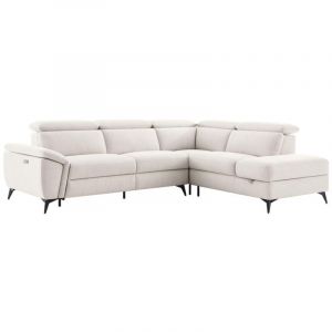 Vente-unique - Canapé d'angle droit relax électrique en tissu chiné beige cadilo