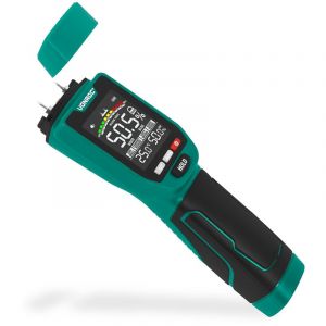 VONROC PRO Humidim&egrave;tre - Double fonction de mesure : invasive (avec pointes) et non invasive (avec capteur) - convient pour le bois et les mat&eacute;riaux de construction - &eacute;cran LCD multicolore