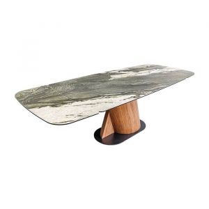 Table de salle &agrave; manger VORTEX &ndash; Extensible 180 &agrave; 260 cm &ndash; Plateau c&eacute;ramique aspect marbre gris &ndash; Pieds m&eacute;tal &ndash; Style moderne