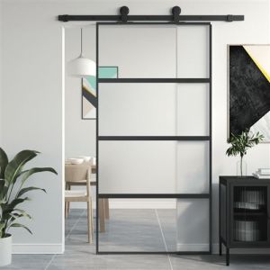 VidaXL Porte coulissante noir 102,5x205 cm verre trempé aluminium