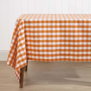 HOMESCAPES Nappe de Table carrée à Grands Carreaux Vichy en Coton Orange, 137 x 137 cm