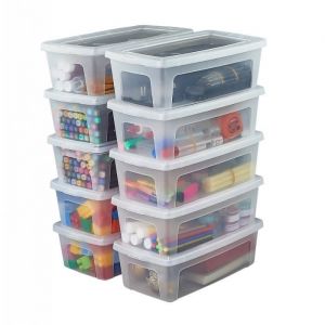Iris Ohyama Petite Boite de Rangement Polyvalente, 5L, Lot de 10, Transparent, Fermeture Facile, Empilables, en Plastique, pour Vêtement, Étagères, École, Organisation, Jouet, Papeterie,, MCB-5