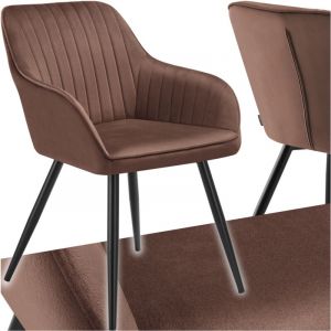 TecTake Chaise de salle à manger en velours matelassée capitonnée brun