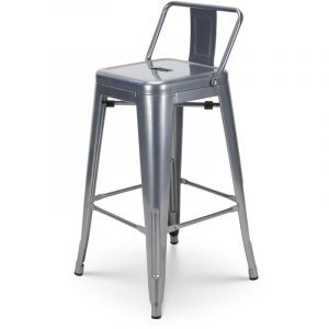 Image de Kosmi Tabouret de bar en métal brut silver avec dossier - Hauteur assise 66cm