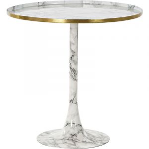 Pegane Table d'appoint ronde en imitation marbre et aluminium coloris blanc dore - diametre 51 x hauteur 51 cm -