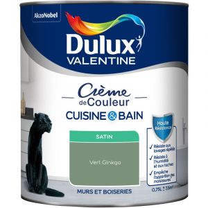 Dulux Valentine Peinture haute résistance Crème de couleur cuisine et bain vert ginkgo satin 0,75L