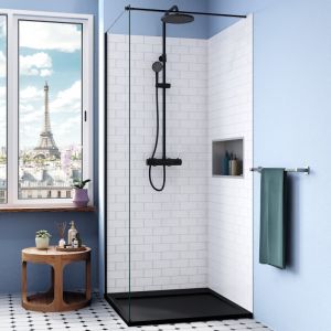 Ceramia Alda Receveur de douche 80x80cm + Siphon. Pierre de synthèse durable, noir mat (ALD15-8080N-S)