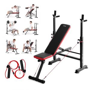 VEVOR Banc de Musculation Multifonctionnel 6-en-1, Banc d’Entraînement Complet du Corps Réglable et Pliable, Banc Abdominal Capacité de Charge 272,2 kg, pour Redressement Assis Haltères à Domicile Gym