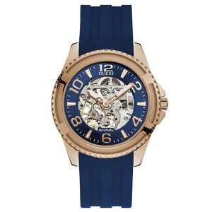 Image de Guess Elite Montre Homme Automatique Acier Doré Rose Silicone Bleu W1268G3