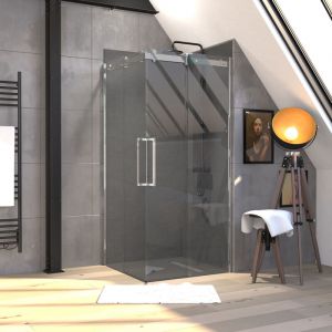 Aurlane Porte de douche angle Rolling Chromed carrée 90x90cm - verre trempé 8mm - accès angle profilés alu chromé