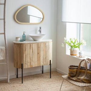 Meuble sous vasque en bois de manguier et terrazzo Lou - Bois clair
