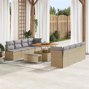 Ensemble de Canap&eacute; de Jardin 11 pi&egrave;ces avec Coussins Beige Polyrotin Acacia 3364457
