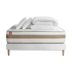 Pack prêt à dormir matelas LE RAFFINÉ 140x190cm Ressorts ensac s + Mémoire de forme BioVisco + sommier kit Blanc