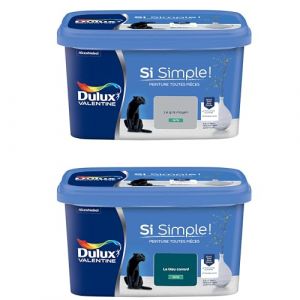 Dulux Valentine Peinture Si Simple Peinture Intérieure Toutes Pièces Satin - Peinture Murs et Plafonds, Portes et Plinthes - Lot de 2 - Couleurs : Le Gris Moyen & Le Bleu Canard 2,5 L