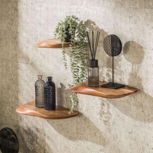 M&S Lot de 3 &eacute;tag&egrave;res murales 30, 40 et 50 cm en bois d'acacia - aiki
