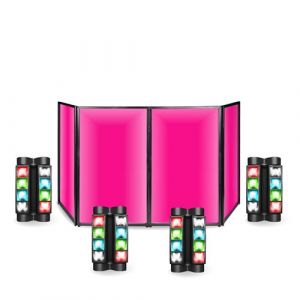 Pack Lumi&egrave;re Facade DJ Lycra Blanc 4 Panneaux Pliables 120 x 700 - 4 Jeux Lumi&egrave;re Spider Ibiza LED8-MINI - F&ecirc;te Mariage Sono