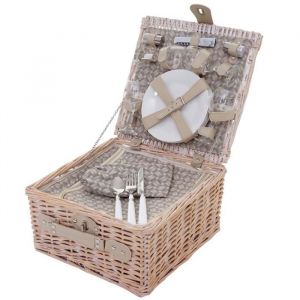 Décoshop26 Panier pique-nique pour 4 personnes sac pique-nique + glacière verre porcelaine ino par beige