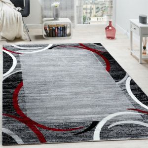 Paco Home - Tapis de Salon Moderne Avec Bordure Tapis De Marque Moucheté Gris Noir Rouge 80x300 cm