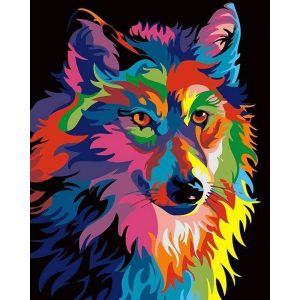 Peinture au num&eacute;ro : Loup Pop Art - sans ch&acirc;ssis en bois